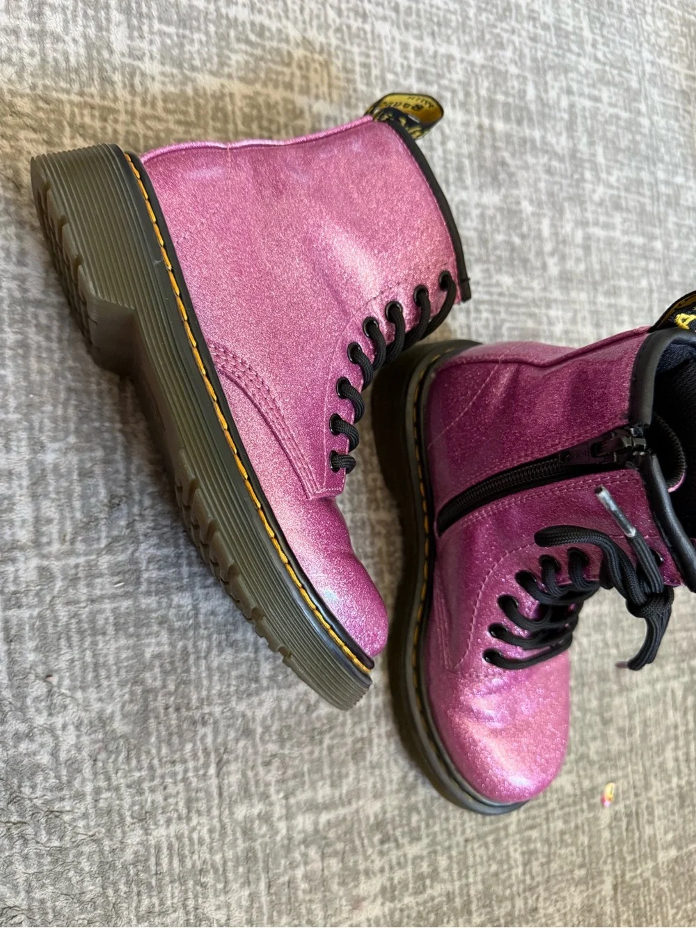 Pink Glitter Combat Boots with Black Soles